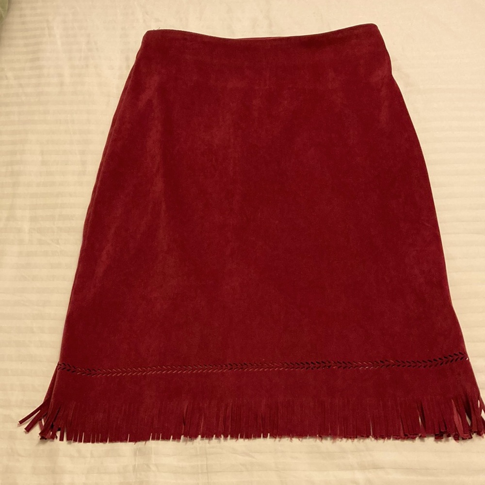 To the Max Faux Suede Red Skirt with Fringe Size 7